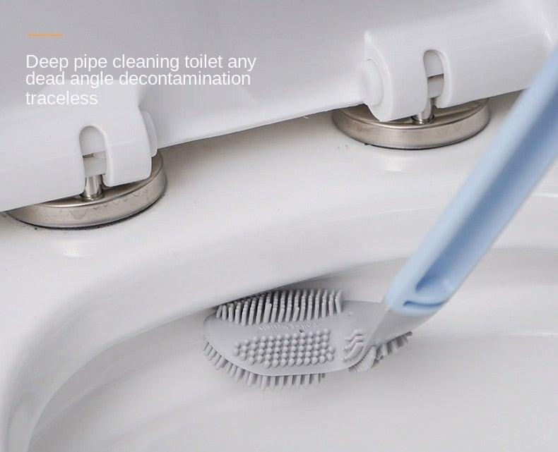 Silicone Bristles Toilet Brush And Holder For Bathroom Storage And Organization Compact Wall Hang Cleaning Kit Accessories Silicone Toilet Brush With Holder Bathroom Toilet Bowl Brush Set Non-Slip Handle Wall Mounted Floor Standing