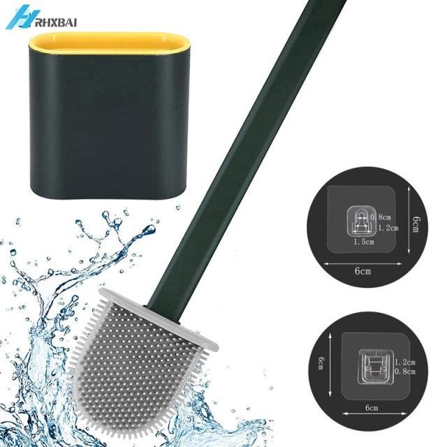 Silicone Bristles Toilet Brush And Holder For Bathroom Storage And Organization Compact Wall Hang Cleaning Kit Accessories Silicone Toilet Brush With Holder Bathroom Toilet Bowl Brush Set Non-Slip Handle Wall Mounted Floor Standing