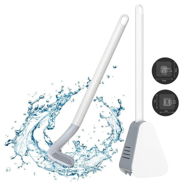 Silicone Bristles Toilet Brush And Holder For Bathroom Storage And Organization Compact Wall Hang Cleaning Kit Accessories Silicone Toilet Brush With Holder Bathroom Toilet Bowl Brush Set Non-Slip Handle Wall Mounted Floor Standing