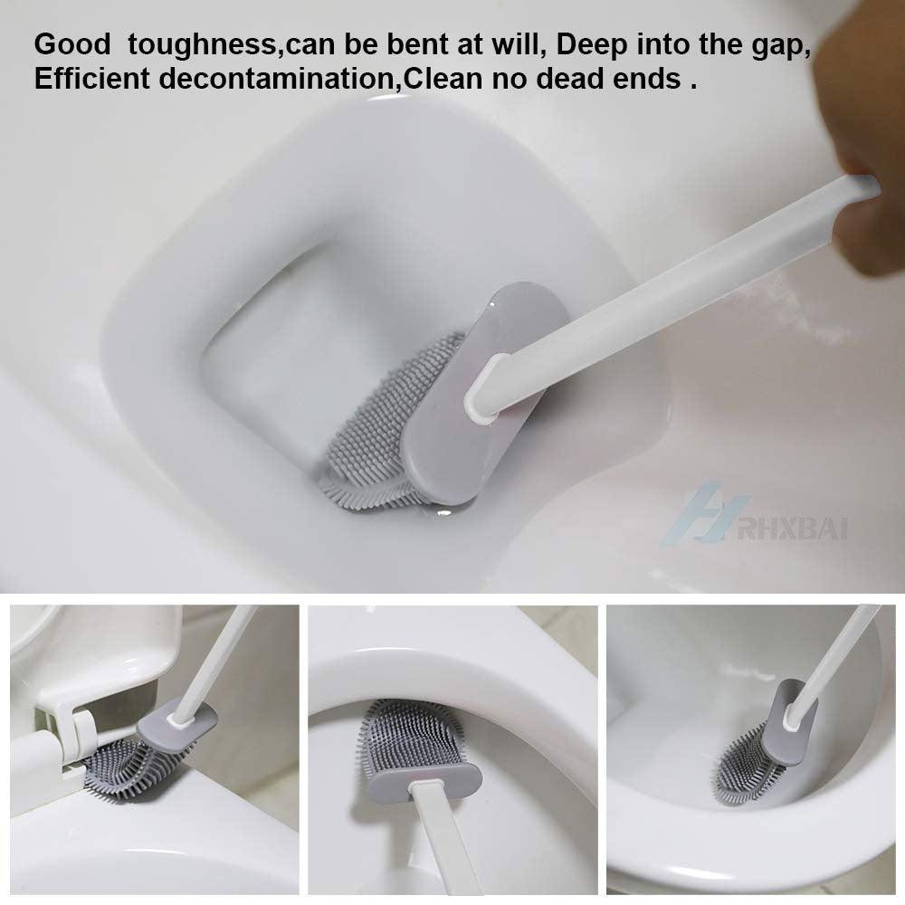 Silicone Bristles Toilet Brush And Holder For Bathroom Storage And Organization Compact Wall Hang Cleaning Kit Accessories Silicone Toilet Brush With Holder Bathroom Toilet Bowl Brush Set Non-Slip Handle Wall Mounted Floor Standing