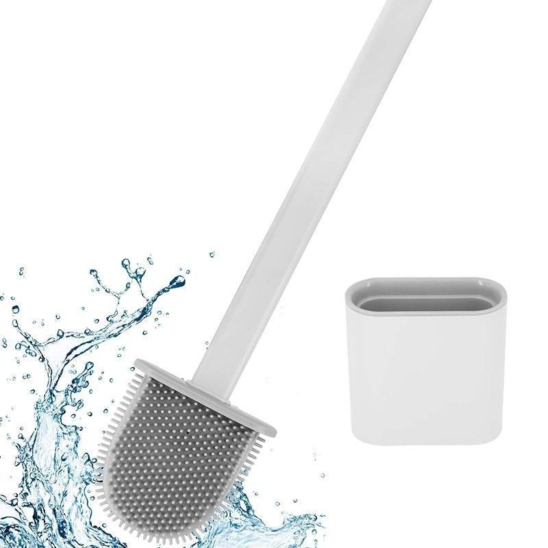 Silicone Bristles Toilet Brush And Holder For Bathroom Storage And Organization Compact Wall Hang Cleaning Kit Accessories Silicone Toilet Brush With Holder Bathroom Toilet Bowl Brush Set Non-Slip Handle Wall Mounted Floor Standing