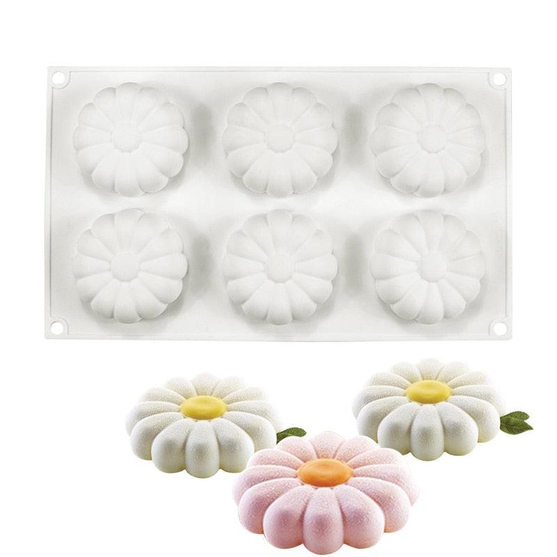 Silicone Cake Molds 1/6 Cavity Daisy Flower Design Dessert Bakeware Set Kitchen Mousse Mould Party Pastry Baking Tools Silicone Mixed Tulip Daisy Mold