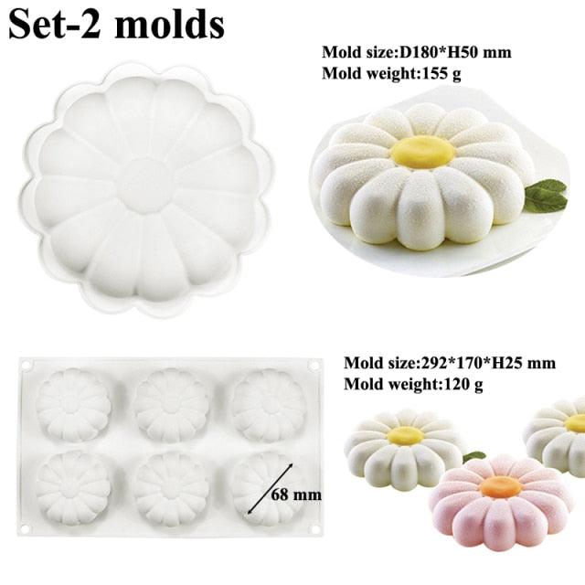 Silicone Cake Molds 1/6 Cavity Daisy Flower Design Dessert Bakeware Set Kitchen Mousse Mould Party Pastry Baking Tools Silicone Mixed Tulip Daisy Mold