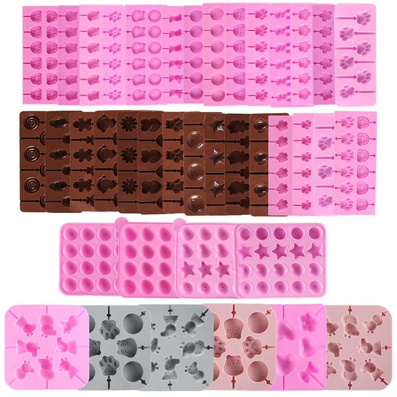 Silicone Lollipop Molds Chocolate And Candy Molds Cake Mold Variety Shapes Cake Pastry Decorating Form Silicone Bakeware Silicone Lollipop Mold Shape Of Swirl Heart Bunny Star Butterfly Little Bear Flower Sucker Molds Chocolate Hard Candy Molds