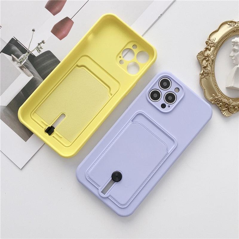 Silicone Pink Wallet Card Holder Phone Case For Iphone 14 13 12 Pro Max Fashion Shockproof Lens Protection Cover Soft Silicone Wallet Card Holder Cover For Iphone