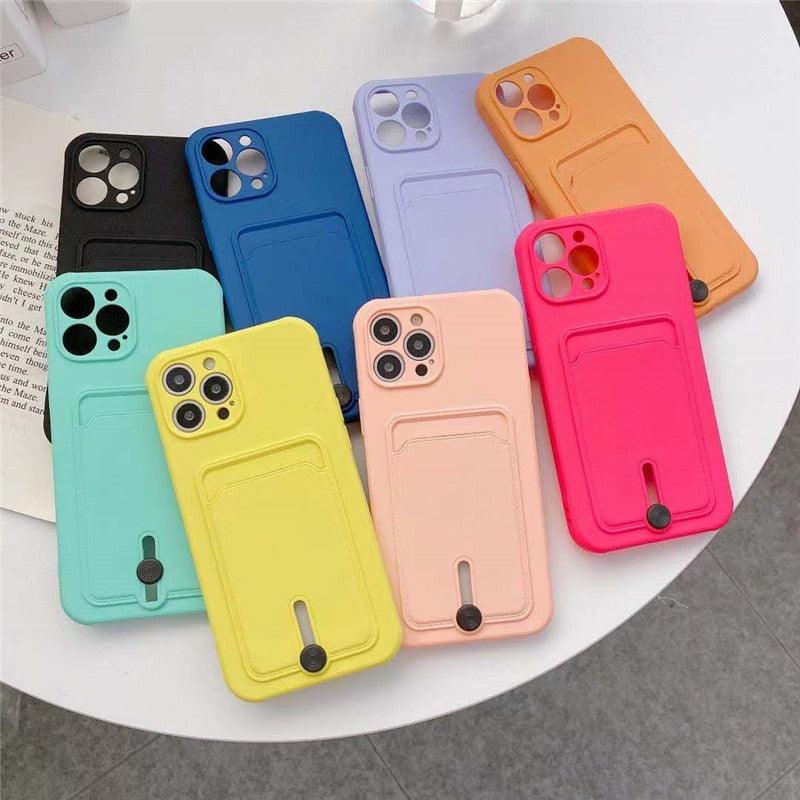 Silicone Pink Wallet Card Holder Phone Case For Iphone 14 13 12 Pro Max Fashion Shockproof Lens Protection Cover Soft Silicone Wallet Card Holder Cover For Iphone