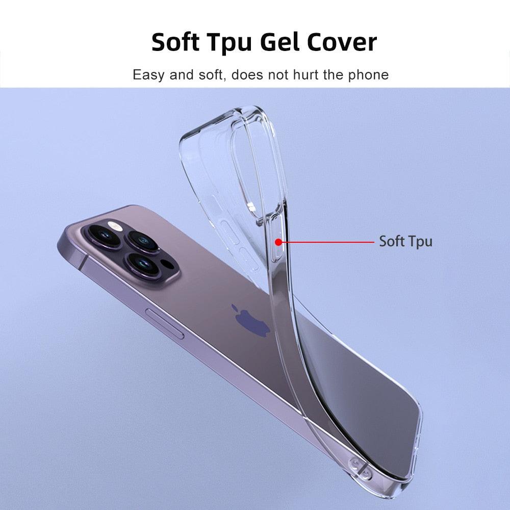 Silicone Soft Phone Case for iPhone 14 13 12 11 Pro Max XR X XS Max 7 8 Plus Back Cover Case for iPhone 14 13 12 11 Pro Max Transparent Soft Flexible Anti-Yellowing Shockproof Camera Protection Case For iPhone