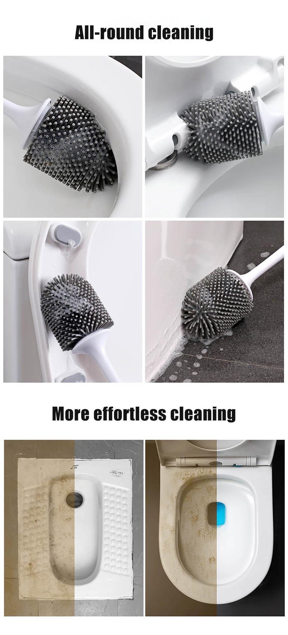 Silicone Toilet Brush For Accessories Drainable Toilet Brush Wall-Mounted Cleaning Tools Home Bathroom Accessories Sets Toilet Brushes And Holder For Bathroom Deep Cleaning Quick Drying Wall Mounted Set Soft Bristled cleaner No-Slip