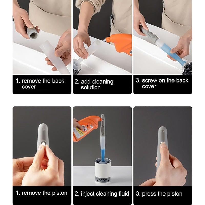 Silicone Toilet Brush Wall-Mounted Cleaning Tools Refill Liquid No Dead Corners Toilet Brush Home Bathroom Accessories Set  Toilet Brush And Holder Set Toilet Bowl Brush With Caddy Bathroom Stiff Bristles Toilet Scrub Brush