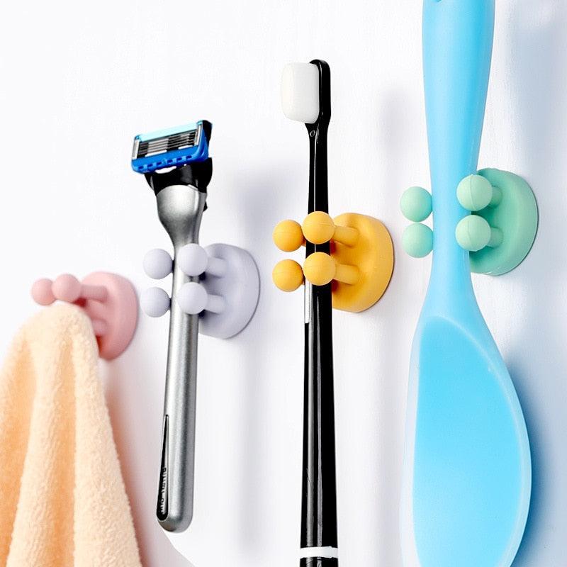 Silicone Toothbrush Holders Hook Wall Door Hooks Towel Key Plug Holder Hangers For Kitchen Bathroom Home Office Organizer Waterproof Self Adhesive Hook for Toothbrush  and Small Items