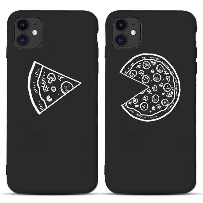 Simple Black White Pizza Best Friends Phone Case For iPhone 12 X XS MAX XR 11 13 Pro max 7 8 6s Plus SE Black Couple Soft Back Fun Pizza Pattern Funny Food Design Case For Smartphone