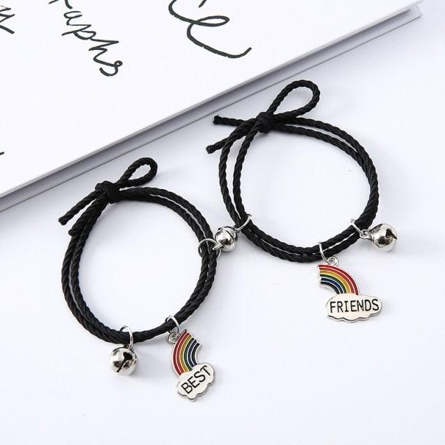 Simple Rainbow Magnet Attract Couple Bracelet Rainbow Bell Pendant Friendship Jewelry Adjustable Braided Rope Bangle Couple Bracelets Magnetic Matching Bracelets Jewelry Gifts For Couples Bestfriend