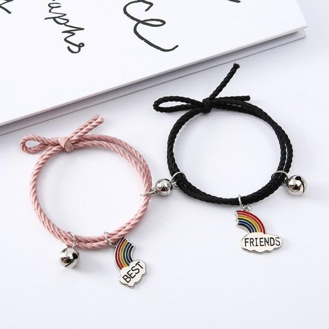 Simple Rainbow Magnet Attract Couple Bracelet Rainbow Bell Pendant Friendship Jewelry Adjustable Braided Rope Bangle Couple Bracelets Magnetic Matching Bracelets Jewelry Gifts For Couples Bestfriend