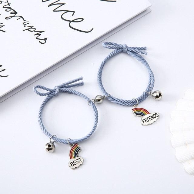 Simple Rainbow Magnet Attract Couple Bracelet Rainbow Bell Pendant Friendship Jewelry Adjustable Braided Rope Bangle Couple Bracelets Magnetic Matching Bracelets Jewelry Gifts For Couples Bestfriend