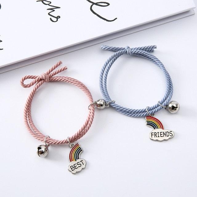 Simple Rainbow Magnet Attract Couple Bracelet Rainbow Bell Pendant Friendship Jewelry Adjustable Braided Rope Bangle Couple Bracelets Magnetic Matching Bracelets Jewelry Gifts For Couples Bestfriend