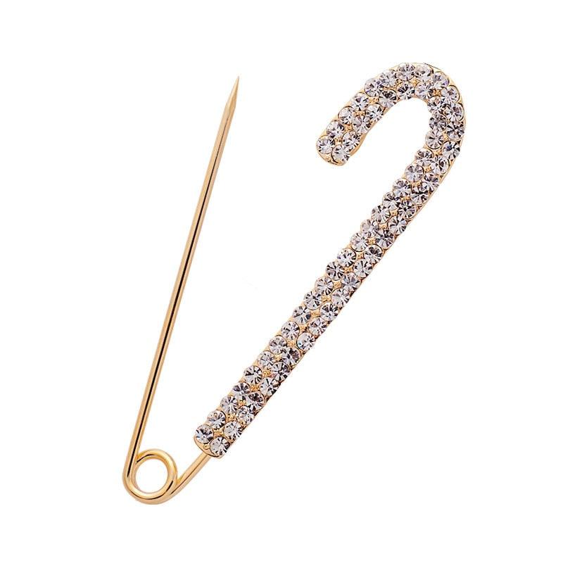 Simple Rhinestone Large Safety Pins For Cardigan Coat Sweater Costume Jewelry Women Accessories Women's Safety Pin with Crystal and Faux Pearls