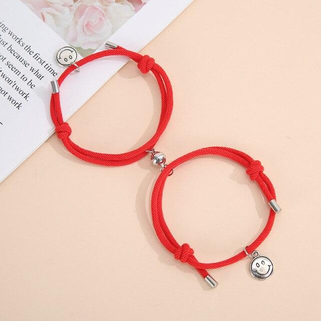 Simple Smile Face Magnet Attractive Bracelets For Ccouples Handmade Friendship Red Rope Lucky Bracelets Handmade Rope For Mother Daughter Best Friends BFF Sister Friendship