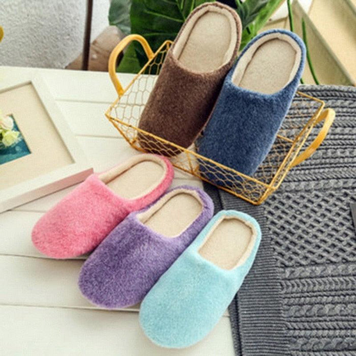 Simple Solid Soft Plush Slippers For Men And Women Winter Warm Indoor Non-slip Slippers Shoes Comfortable Memory Foam Slippers For Women's And Men's Casual House Shoes