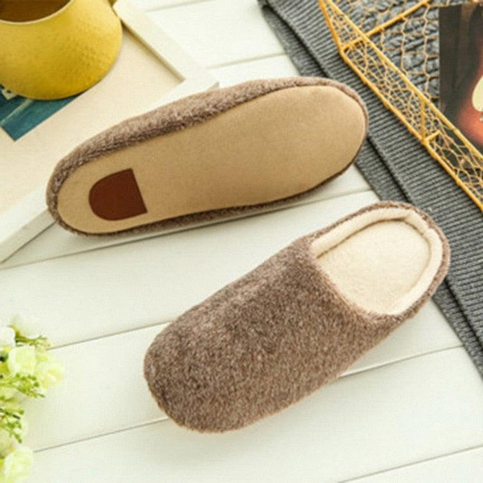 Simple Solid Soft Plush Slippers For Men And Women Winter Warm Indoor Non-slip Slippers Shoes Comfortable Memory Foam Slippers For Women's And Men's Casual House Shoes