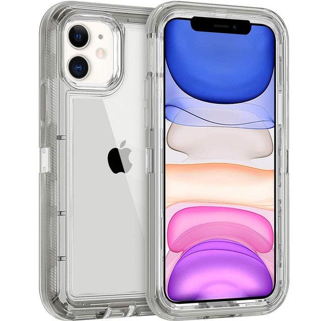 Simple Transparent White iPhone 11 12 13 Pro Max Phone Case MINI XR XS X XSMAX SE 6 7 8 Plus Transparent Shockproof Armor Glossy Case Phone Cover Heavy Duty Protective Dual Layer Shockproof Case with Hard Bumper Soft  Back