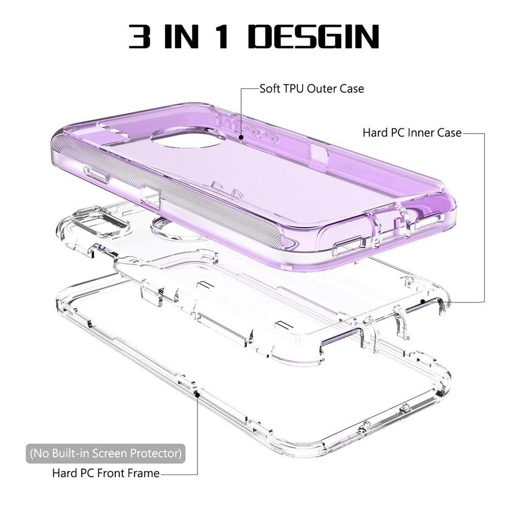 Simple Transparent White iPhone 11 12 13 Pro Max Phone Case MINI XR XS X XSMAX SE 6 7 8 Plus Transparent Shockproof Armor Glossy Case Phone Cover Heavy Duty Protective Dual Layer Shockproof Case with Hard Bumper Soft  Back