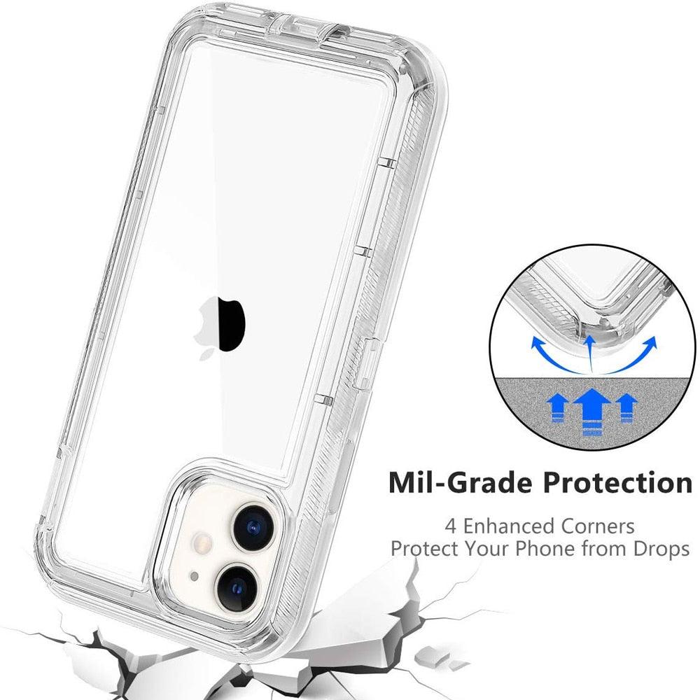 Simple Transparent White iPhone 11 12 13 Pro Max Phone Case MINI XR XS X XSMAX SE 6 7 8 Plus Transparent Shockproof Armor Glossy Case Phone Cover Heavy Duty Protective Dual Layer Shockproof Case with Hard Bumper Soft  Back