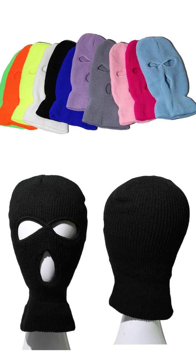 Ski Mask Knitted Face Cover Winter Balaclava Full Face Mask for Winter Outdoor Sports Winter Three 3 Hole Balaclava Knit Hat Ski Mask 3-Hole Knit Hat Full Face Cover Balaclava Hats Funny Party Embroidery Beanies Caps Hole Knitted Full Face Cover