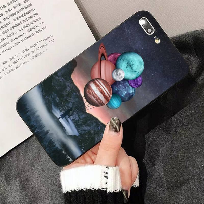 Sky Space planet Moon Soft black Phone Case for iphone 13 8 7 6 6S Plus X 5 5S SE XR 11 pro XS MAX Space Planet Moon Graphic Pattern Design for Boy Men Shockproof Silicone Protective Phone Case Cover for iPhone