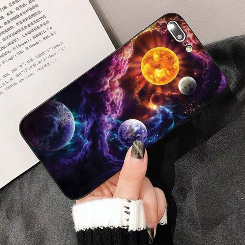 Sky Space planet Moon Soft black Phone Case for iphone 13 8 7 6 6S Plus X 5 5S SE XR 11 pro XS MAX Space Planet Moon Graphic Pattern Design for Boy Men Shockproof Silicone Protective Phone Case Cover for iPhone