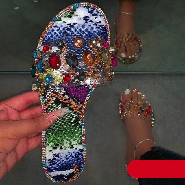 Slides Women Flip Flops Shoes Slippers Rhinestones Sandals Slide Diamond Slipper Slide Open Toe Flat Sandals With Clear Rhinestone Flip Flops Fashion Casual Slip On Party Shoes