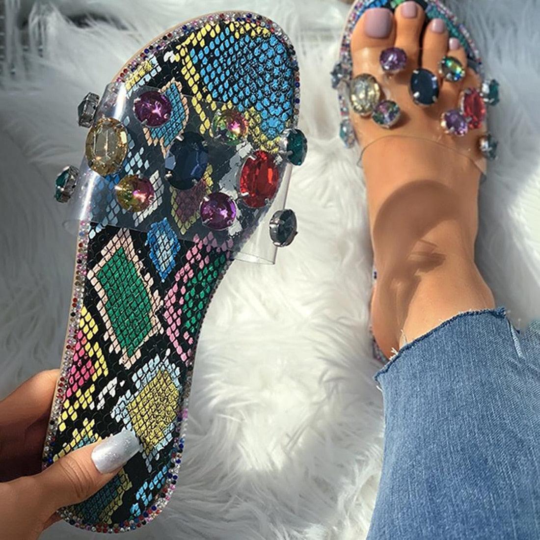 Slides Women Flip Flops Shoes Slippers Rhinestones Sandals Slide Diamond Slipper Slide Open Toe Flat Sandals With Clear Rhinestone Flip Flops Fashion Casual Slip On Party Shoes