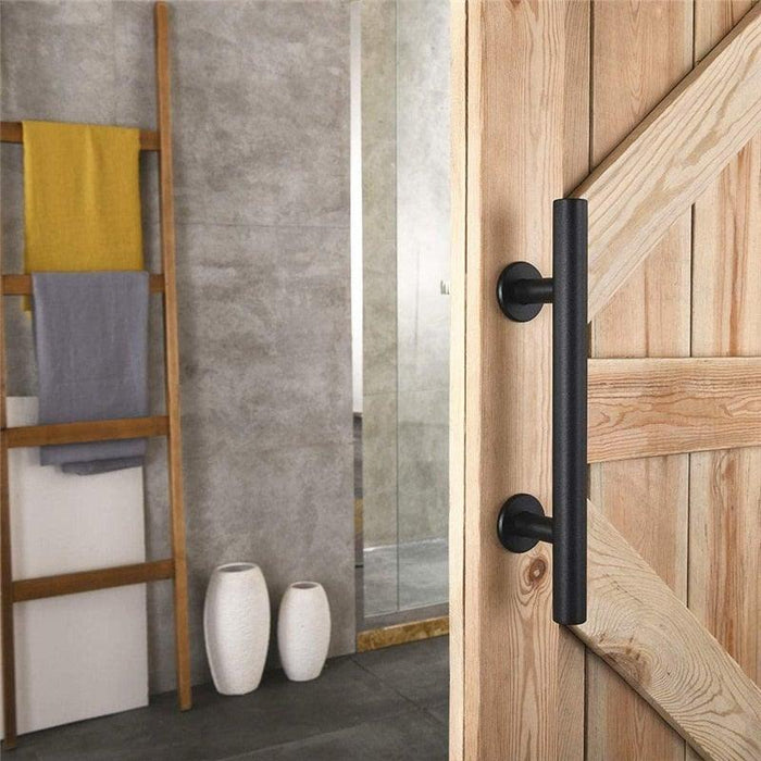 Sliding Barn Door Handle Pull Cabinet Flush Hardware Set Wood Door Handle Interior Door Furniture Handle Hardware Sliding Barn Door Pull Handle with Flush Hardware Set Heavy Duty Solid Square Rustic Style Black Powder Coated Finish