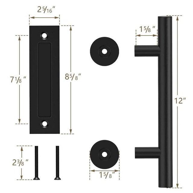 Sliding Barn Door Handle Pull Cabinet Flush Hardware Set Wood Door Handle Interior Door Furniture Handle Hardware Sliding Barn Door Pull Handle with Flush Hardware Set Heavy Duty Solid Square Rustic Style Black Powder Coated Finish