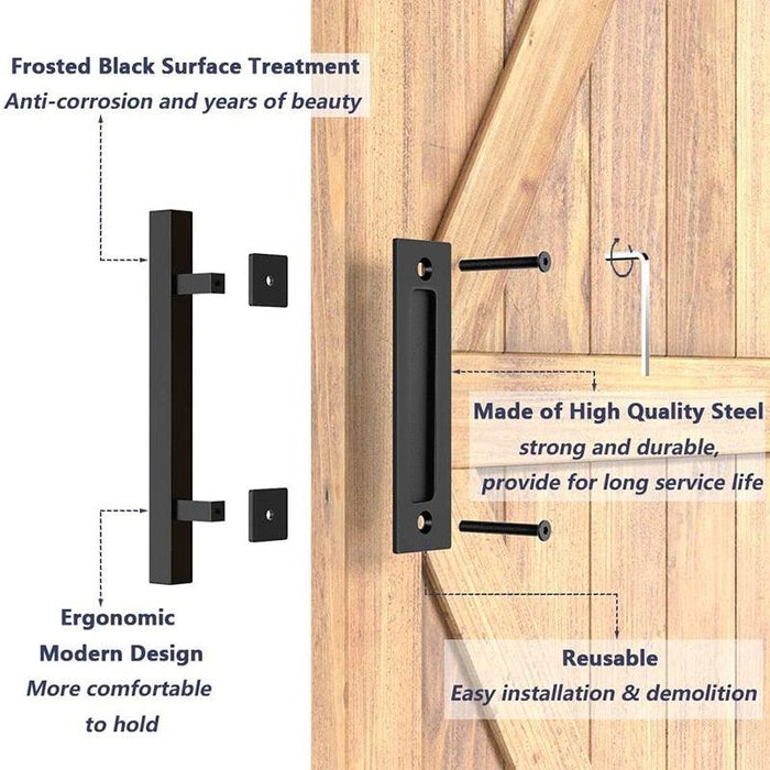 Sliding Barn Door Handle Pull Cabinet Flush Hardware Set Wood Door Handle Interior Door Furniture Handle Hardware Sliding Barn Door Pull Handle with Flush Hardware Set Heavy Duty Solid Square Rustic Style Black Powder Coated Finish