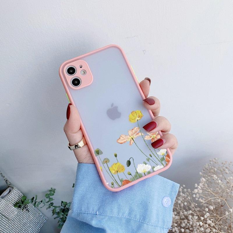 Small Floral Flower Phone Case For iPhone 6s 7 8 Plus SE 2 11 12 13 Pro Max X XS MAX XR Hard Matte Shockproof Cover Shell Protective Cute Cool Phone Case Designed for iPhone