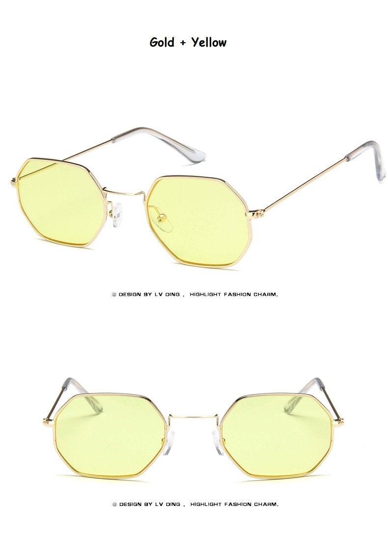 Small Frame Sunglasses For Women Small Square Polarized Sunglasses for Men and Women Polygon Mirrored Retro Shape Metal Design Sun Glasses for Men New Fashionable Ocean Lens