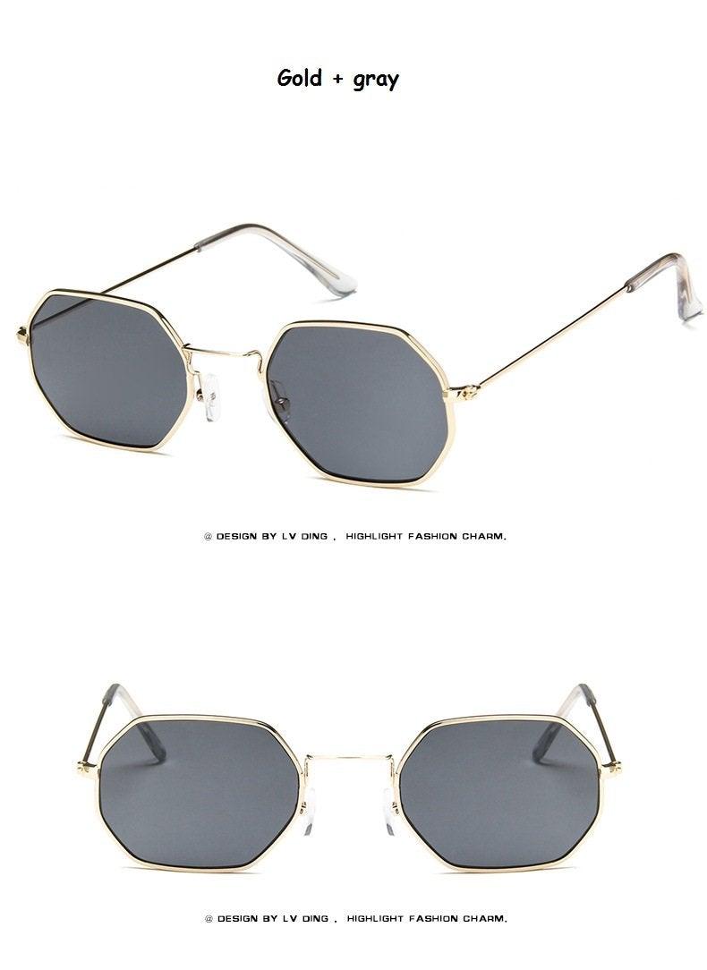 Small Frame Sunglasses For Women Small Square Polarized Sunglasses for Men and Women Polygon Mirrored Retro Shape Metal Design Sun Glasses for Men New Fashionable Ocean Lens