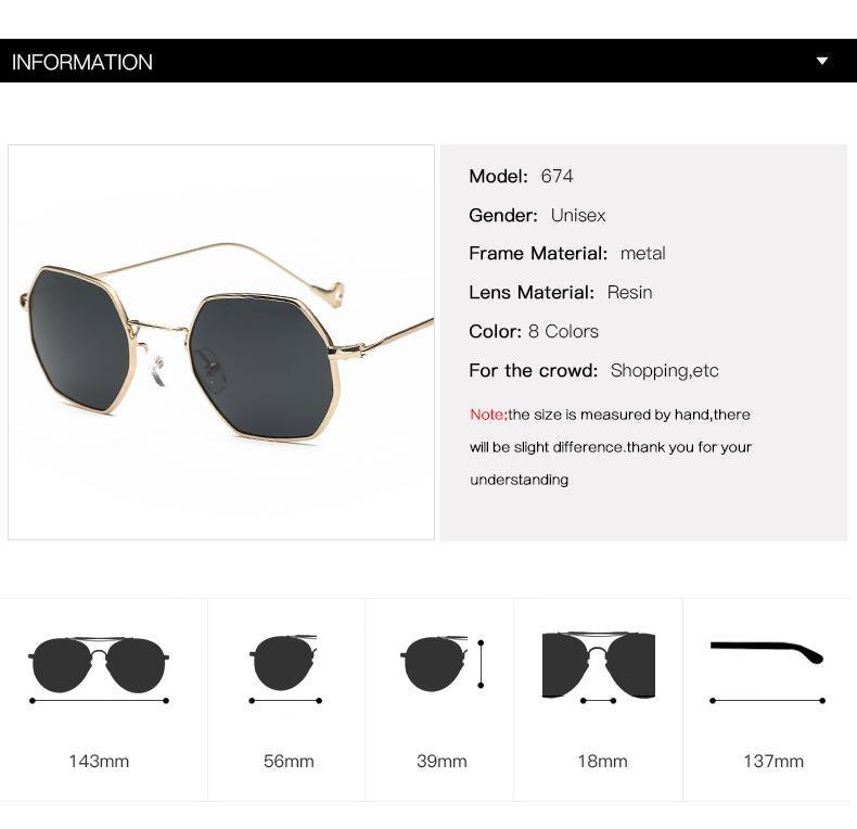 Small Frame Sunglasses For Women Small Square Polarized Sunglasses for Men and Women Polygon Mirrored Retro Shape Metal Design Sun Glasses for Men New Fashionable Ocean Lens