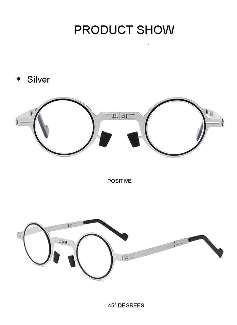 Small Metal Round Folding Reading Glasses Retro Circle Blue Light Computer Grade Glasses Narrow Eyeglasses Frame And Anti Glare Reading Glasses Foldable Computer Reading Glasses For Men  +3.5