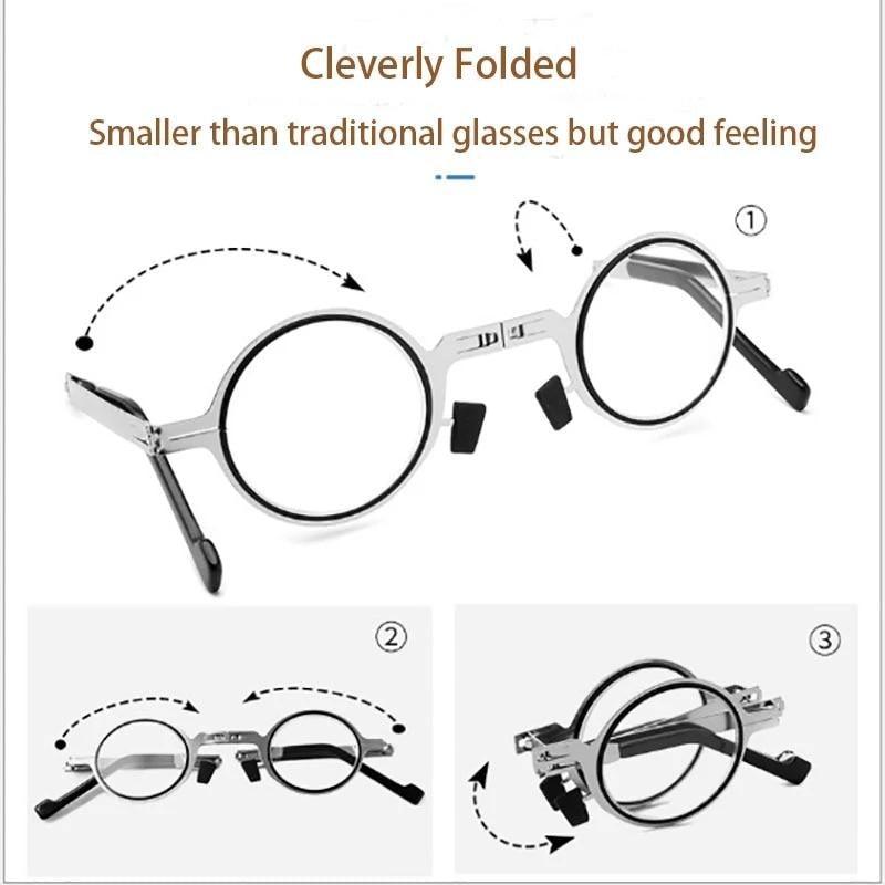 Small Metal Round Folding Reading Glasses Retro Circle Blue Light Computer Grade Glasses Narrow Eyeglasses Frame And Anti Glare Reading Glasses Foldable Computer Reading Glasses For Men  +3.5