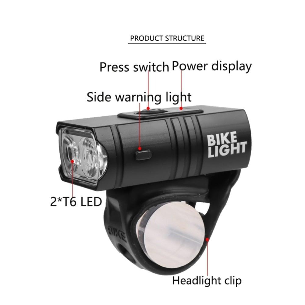 Smart Bicycle Front Light Set USB Rechargeable Front Light LED Headlight Bike Lamp Cycling Flash Light Powerful Rechargeable Bike Light For Night Riding Super Bright Bicycle Headlight For Cycling Road Mountain