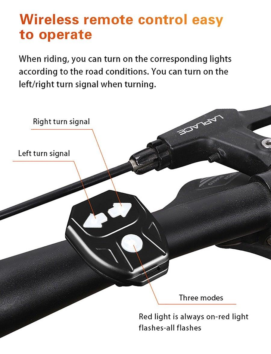 Smart Bike Light Wireless Remote Control Cycling Turning Signal Taillight USB Bicycle Rechargeable Rear Light LED Warning Lamp USB Bicycle Tail Light Wireless Remote Control Back Bike Light For Night Riding Safety Warning Cycling Lights