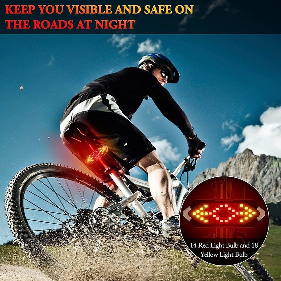 Smart Bike Light Wireless Remote Control Cycling Turning Signal Taillight USB Bicycle Rechargeable Rear Light LED Warning Lamp USB Bicycle Tail Light Wireless Remote Control Back Bike Light For Night Riding Safety Warning Cycling Lights