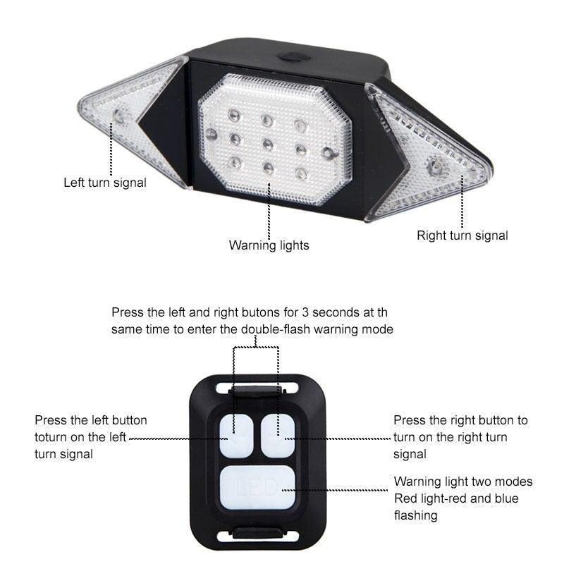 Smart Bike Light Wireless Remote Control Cycling Turning Signal Taillight USB Bicycle Rechargeable Rear Light Turn Signals With Wireless Remote Rechargeable Safety Warning Cycling Light Fits On Any Bicycle