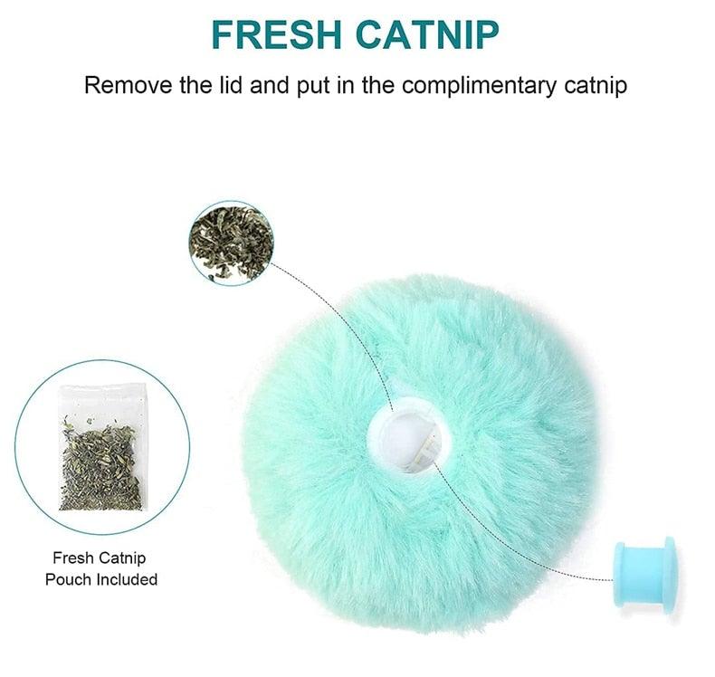 Smart Cat Toys Interactive Ball with Catnip Cat Training Squeaky Fidget Toys Cats Products for Pets Fluffy Plush Cat Ball Toys Interactive Chirping Balls Cat Kicker Toy Animal Chirping Sounds Fun Catnip Toys for Cat Exercise