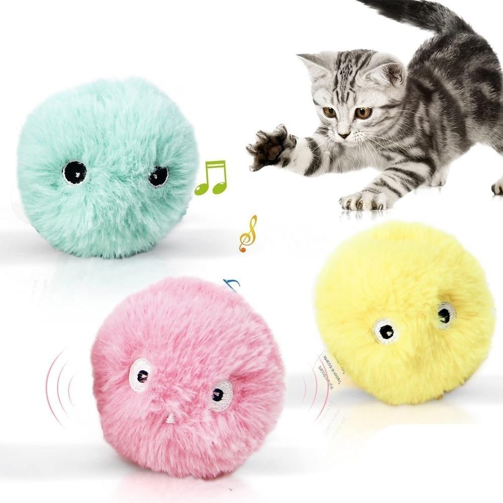 Smart Cat Toys Interactive Ball with Catnip Cat Training Squeaky Fidget Toys Cats Products for Pets Fluffy Plush Cat Ball Toys Interactive Chirping Balls Cat Kicker Toy Animal Chirping Sounds Fun Catnip Toys for Cat Exercise