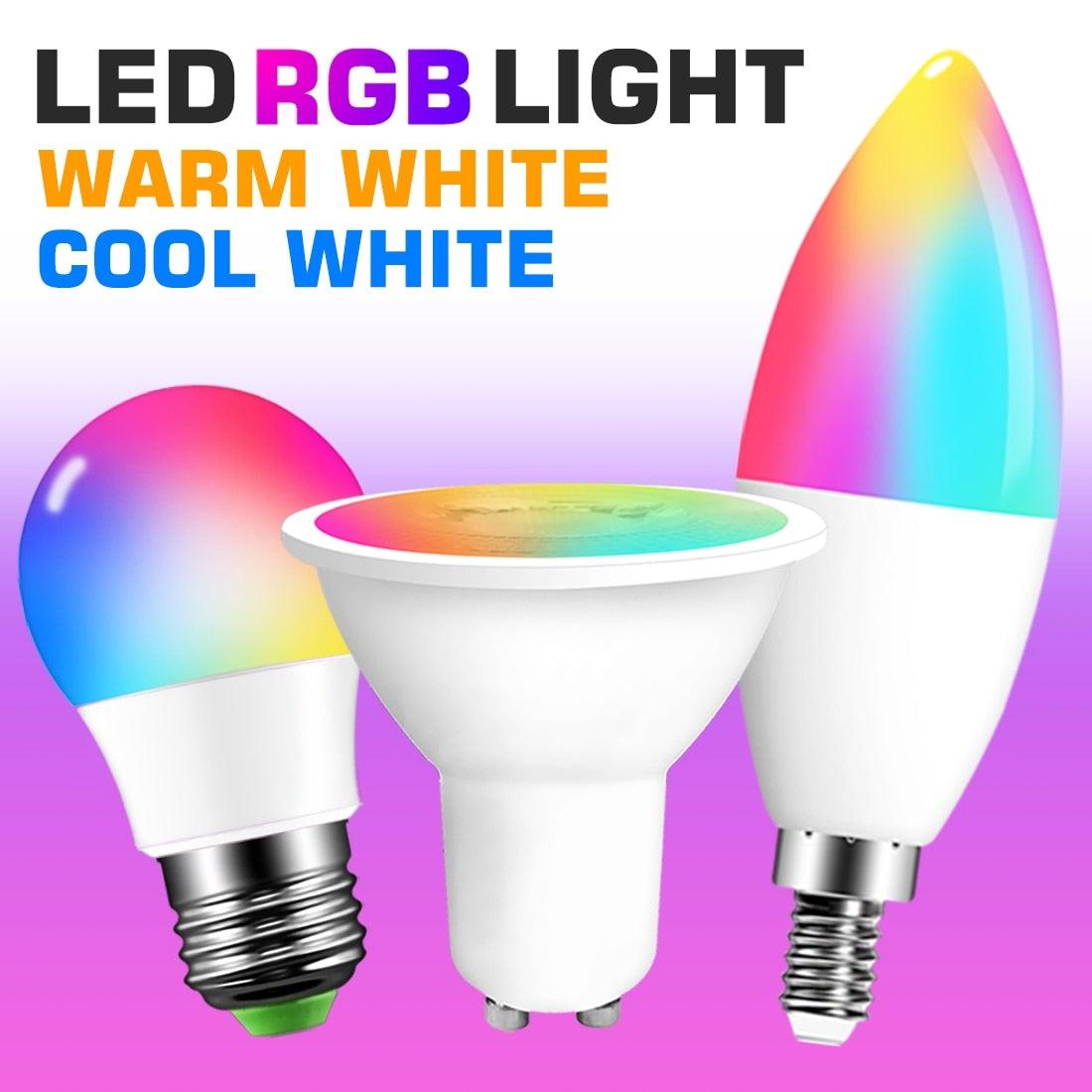 Smart For Home LED Light Bulb E27 E14 GU10 B22 220V 110V  Spot Magic Changeable Lamp Lampada+IR Control Decoration RGB White  Compatible with Alexa Google Home, RGBCW Smart GU10 Bulb, WiFi Smart LED Spot Light Bulb Indoor Decoration