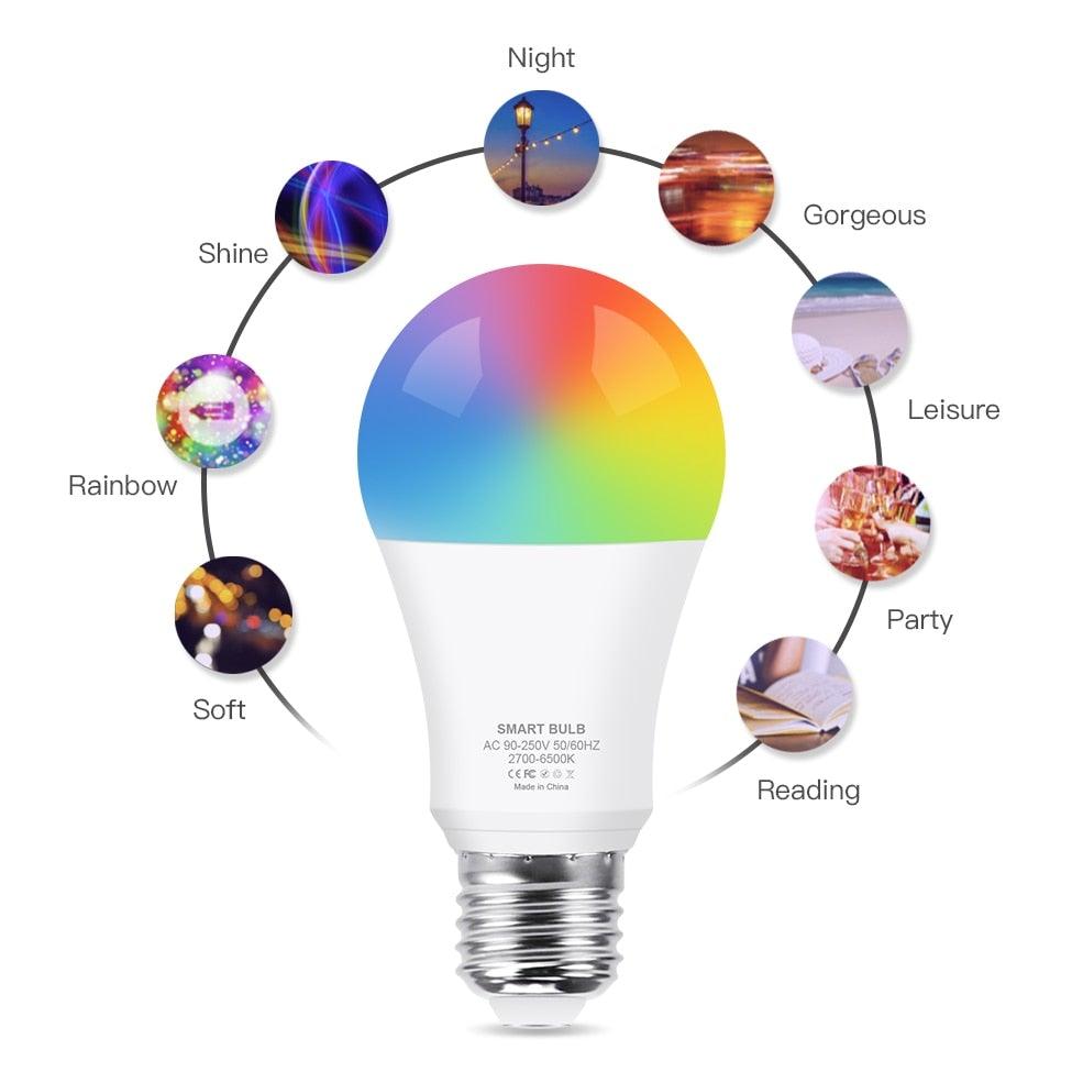 Smart Light Bulb E27 LED Lamp RGB+White+Warm White Work With Alexa Google Home Dimmable Timer Function RGB LED Bulb Bulb-Timer  Sunrise  Sunset Dimmable Multicolo Warm White No Hub Required Compatible With Alexa Google Home Assistant