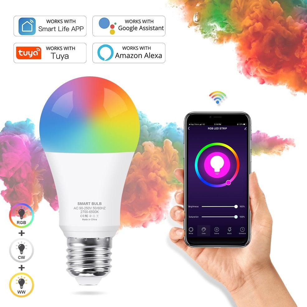 Smart Light Bulb E27 LED Lamp RGB+White+Warm White Work With Alexa Google Home Dimmable Timer Function RGB LED Bulb Bulb-Timer  Sunrise  Sunset Dimmable Multicolo Warm White No Hub Required Compatible With Alexa Google Home Assistant