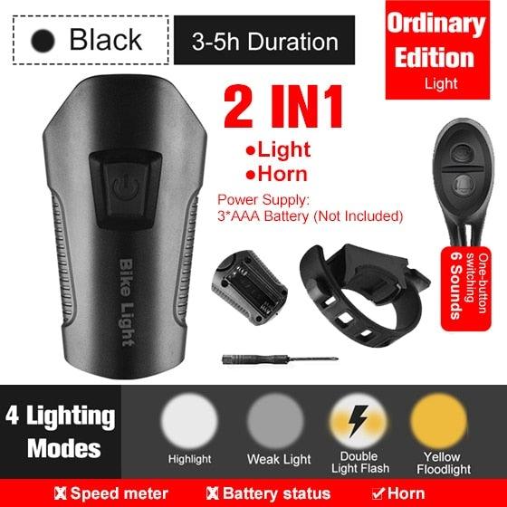 Smart Waterproof Bicycle Light USB Rechargeable Bike Front Light Flashlight With Bike Computer LCD Speedometer Waterproof Bicycles Light And Odometer Horn For Safe Cycling 4 Modes Fits For All Mountain Road Bikes